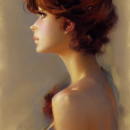 Prompt: detailed portrait of beautiful anime girl look at camera, refined, painting by gaston bussiere, craig mullins, j. c. leyendecker