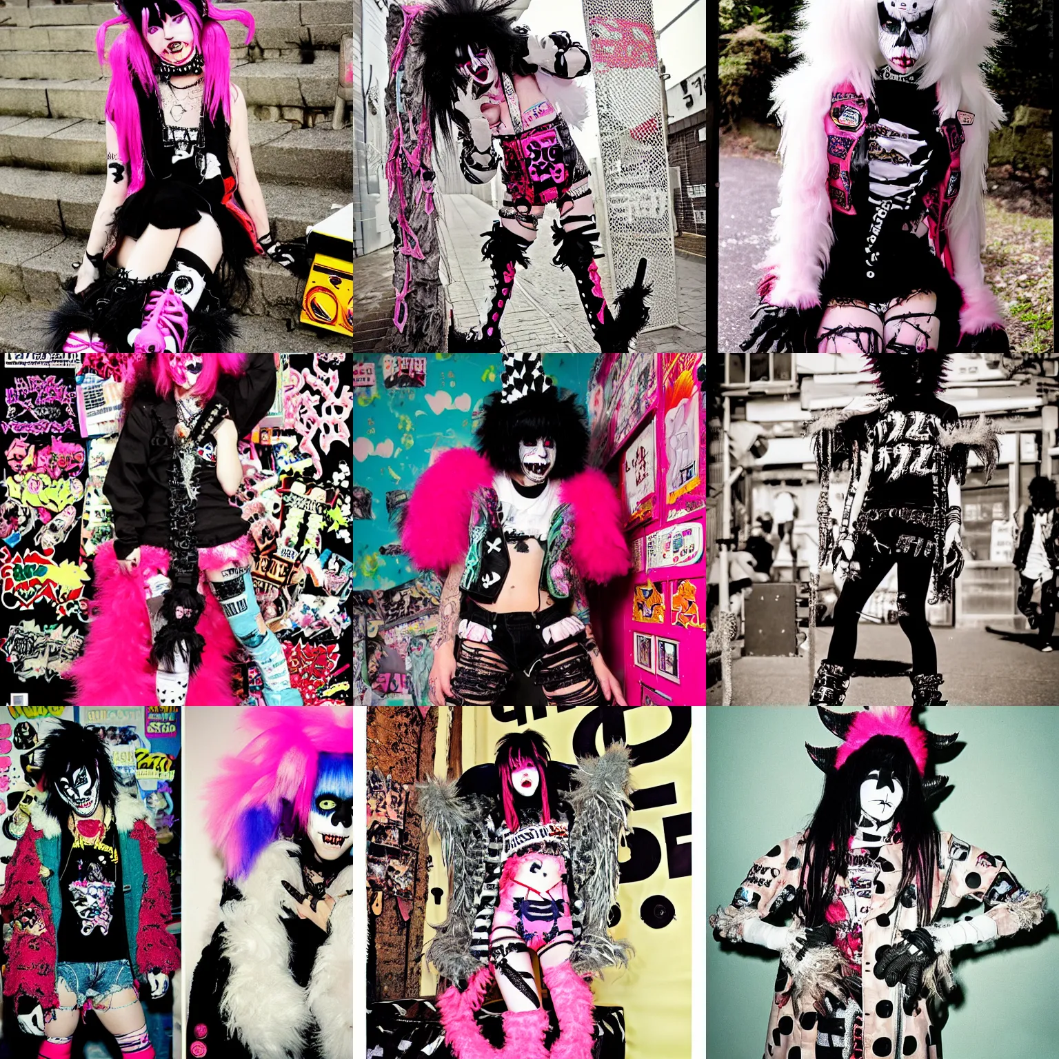 Prompt: photo of lace monster wearing ripped up dirty Swear kiss monster teeth yeti platform boots in the style of 1990's FRUiTS magazine 20471120 in japan and in the style of Harajuku fashion by Rammellzee by Gothic & Lolita Bible magazine and the style of Insane Clown Posse JNCOs CyberDog and emo scene style and by Ryan Trecartin in the style of Dorian Electra by Rick Owens Chrome Hearts by Jun Takahashi in a dirty dark dark dark poorly lit arcade full of trash and garbage server racks and cables everywhere in the style of Juergen Teller in the style of Shoichi Aoki, japanese street fashion, KEROUAC magazine, Walter Van Beirendonck W&LT 1990's, Milk Bar Magazine, Vivienne Westwood, y2K aesthetic