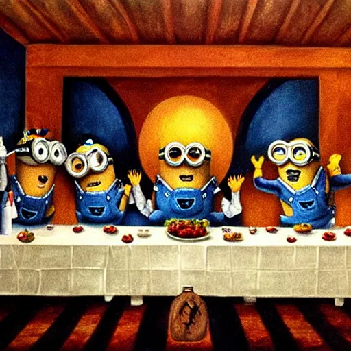 Image similar to the minions in the last supper mural painting