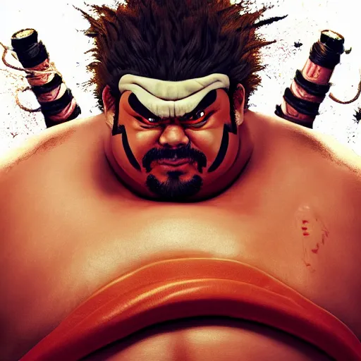 Prompt: danny mcbride as e. honda street fighter, sumo wrestler, full body, face detail, ultra realistic, concept art, intricate details, highly detailed, photorealistic, octane render, 8 k, unreal engine, art by frank frazetta, simon bisley, brom