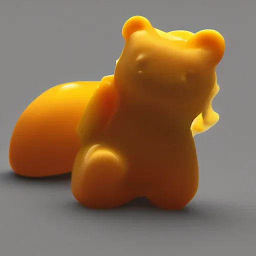 Prompt: gummy bear made of cheese, 8 k, octane render, cheesy