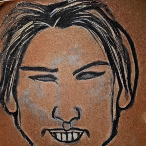 Image similar to cave drawing of Keanu Reaves