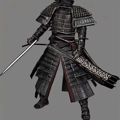 Image similar to japanese samurai boss inspired from dark souls 3, digital illustration, highly detailed art, 8k image quality