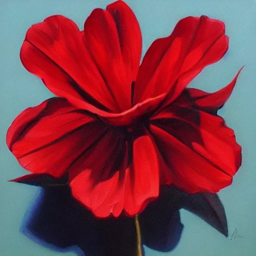 Prompt: oil painting of a red flower by mike deodato