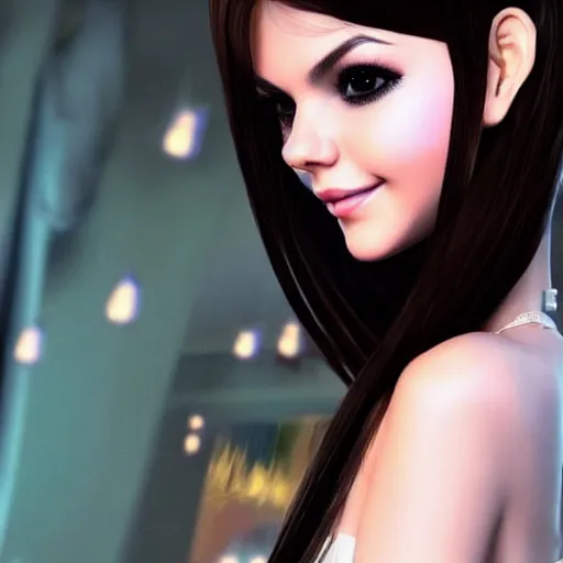 Image similar to beautiful victoria justice, very elegant features, brilliant glittering hair, universal volumetric lighting, soft glow, russian scary horror comedy film snapshot by range murata, norman rockwell, highly detailed intricately sharp focus, trending on pinterest, unreal engine 5 4 k uhd image