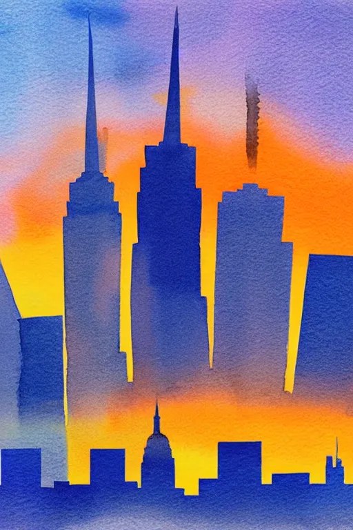 Prompt: minimalist watercolor art of new york skyline at sunset, illustration, vector art