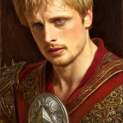 Prompt: attractive bradley james as attractive king arthur pendragon, natural lighting, high quality, very detailed painting, by gaston bussiere, donato giancola, j. c. leyendecker