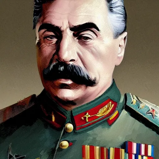 Image similar to joseph stalin as holy emperor of mother russia, face portrait, epic, military art, hd shot, digital portrait, beautiful, artstation, comic style, by artgerm, guy denning, jakub rozalski, magali villeneuve and charlie bowater