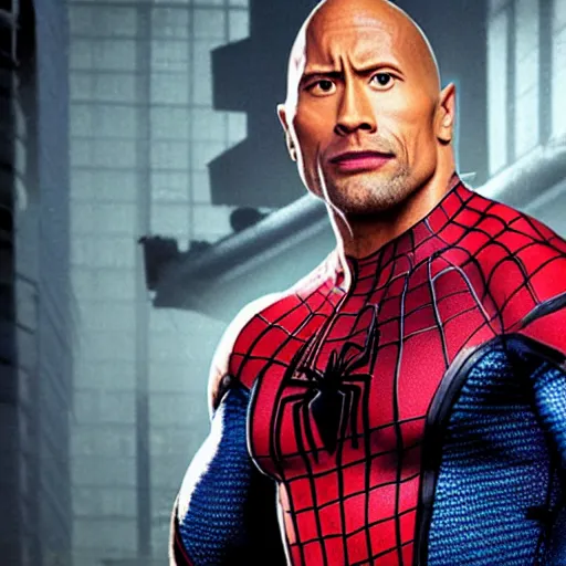 Image similar to dwayne johnson as spiderman