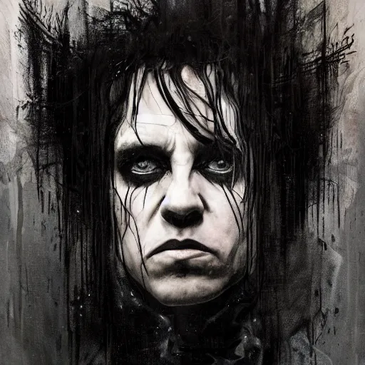 Prompt: portrait of gaunt ( the cure fan ) as dream from sandman, dim stars as eyes, by jeremy mann, by cedric peyravernay, by by russ mills, by richard avedon and ben templesmith, dramatic lightning, sadness, dark eye sockets, in the shadows, punk rock, gothic, high detailed, 8 k