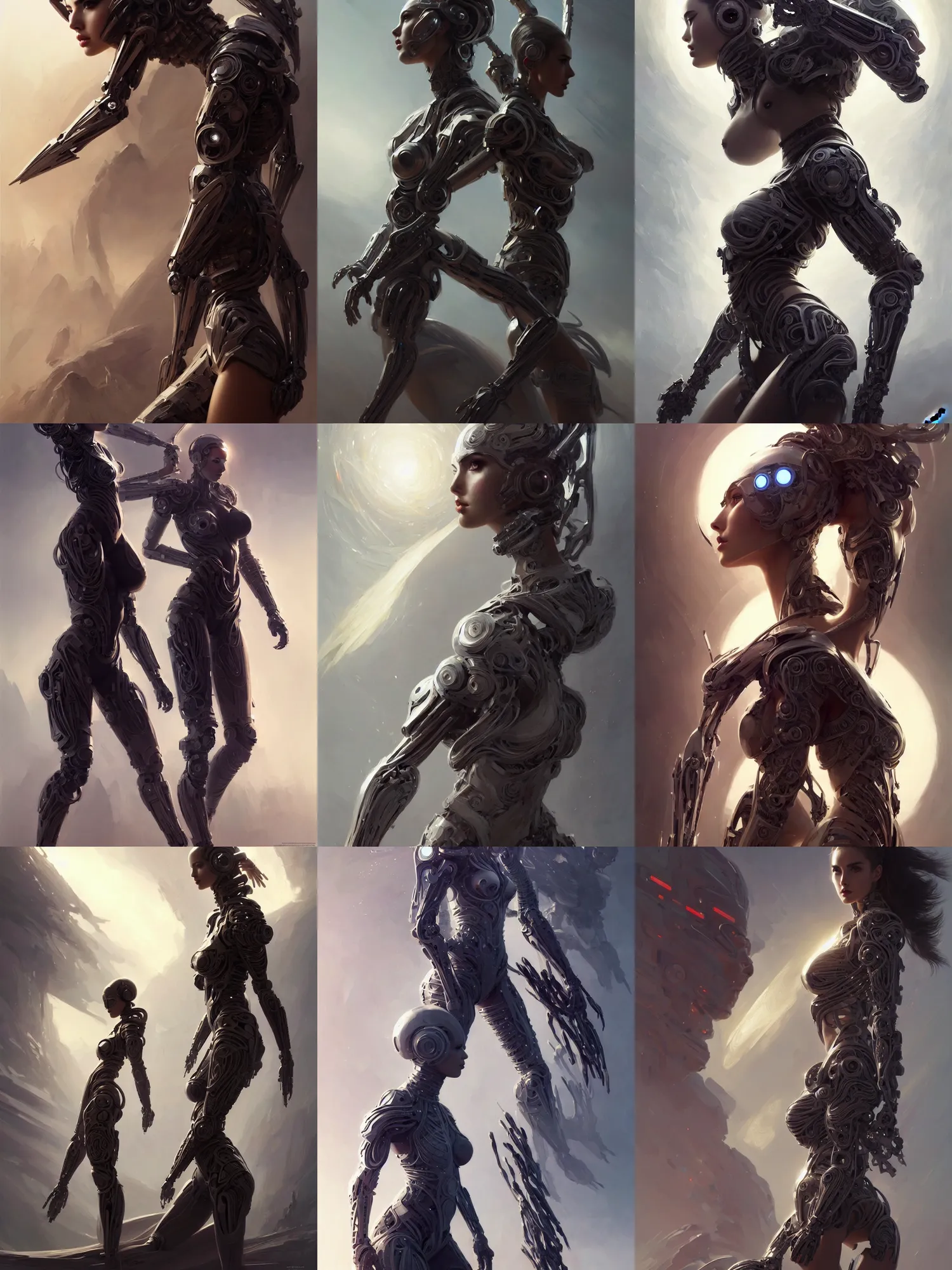 Prompt: Beautiful full body portrait of beautiful cyber warrior woman looks like Ana de Armas, beautiful bone structure, intricate, elegant, highly detailed, digital painting, concept art, smooth, sharp focus, illustration by Greg Rutkowski, Krenz Cushart and Pan_Ren_Wei and Hongkun_st and Bo Chen and Enze Fu and WLOP, crepuscular rays, in apocalyptic Tokyo, dapped light, dark fantasy, feminine figure, smooth skin, gorgeous, pretty face, beautiful fashion model body, high detail, hyper realistic, digital illustration, trending on artstation