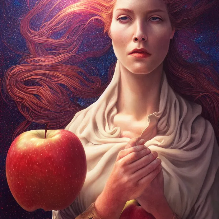 Prompt: portrait of apple, by dan mumford, moebius, sss, barclay shaw, karol bak, jean baptiste monge, high quality, high resolution, smooth 8 k octane rendered with volumetric cinematic dramatic light rutkowsky