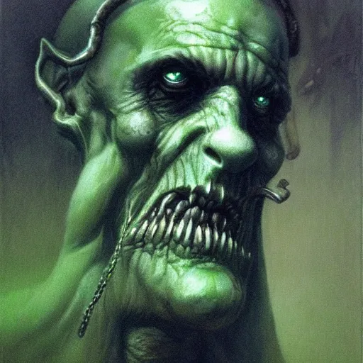 Prompt: warhammer greenskin concept, beksinski