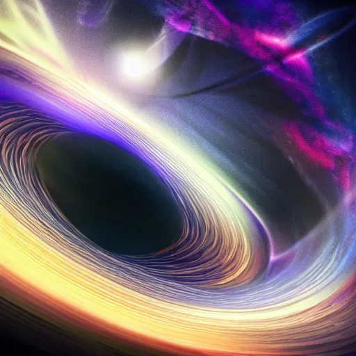 Prompt: time and space moving backwards through a blackhole into another dimension, in the style of fantasy, cosmic, ultra hd, 8 k,