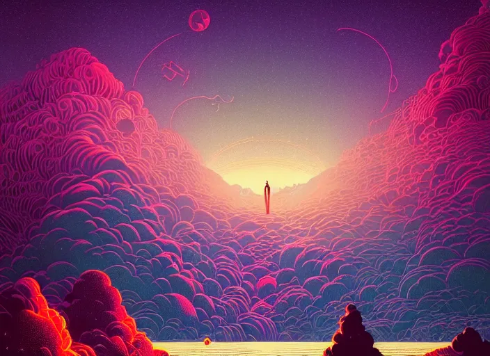 Prompt: stunning landscape by victo ngai, kilian eng vibrant colors, dynamic lighting, digital art, winning award masterpiece, fantastically gaudy, aestheticly inspired by beksinski and dan mumford, upscale with simon stalenhag work, sitting on the cosmic cloudscape, 8 k