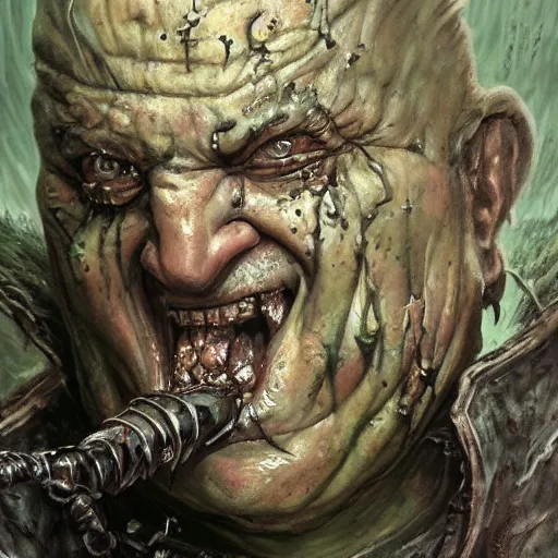 Image similar to closeup portrait shot of joe pesci as nurgle, the lord of pestilence, the plaguefather, great corrupter, decay, highly detailed, digital painting, artstation, concept art, soft focus, depth of field, artgerm, tomasz alen kopera, peter mohrbacher, donato giancola, wlop, boris vallejo