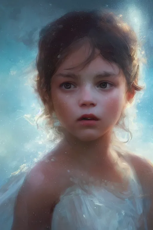 Image similar to Atlantis little girl, joyful, close-up portrait, intricate, elegant, volumetric lighting, scenery, digital painting, highly detailed, artstation, sharp focus, illustration, concept art, ruan jia, steve mccurry