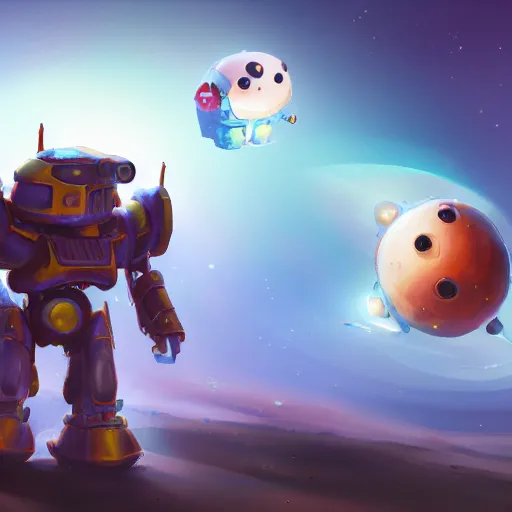 Image similar to 3D Fantasy Cute and adorable mecha piggy floating in space, bright stars, Smooth 3D Illustration, soft render, Servando Lupini, Daniil Kudriavtsev, handpaint texture, Blender, 3DCoat