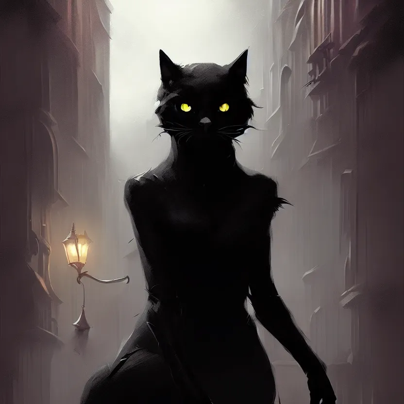 Image similar to salem black cat digital painting, greg rutkowski, artstation, cinematic, matte painting
