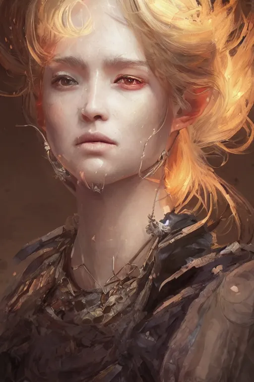 Image similar to A masterpiece portrait of a Incredibly beautiful queer Syberian post apocalyptic shaman girl . medium shot, intricate, elegant, highly detailed. trending on artstation, digital art, by Stanley Artgerm Lau, WLOP, Rossdraws, James Jean, Andrei Riabovitchev, Marc Simonetti, Yoshitaka Amano