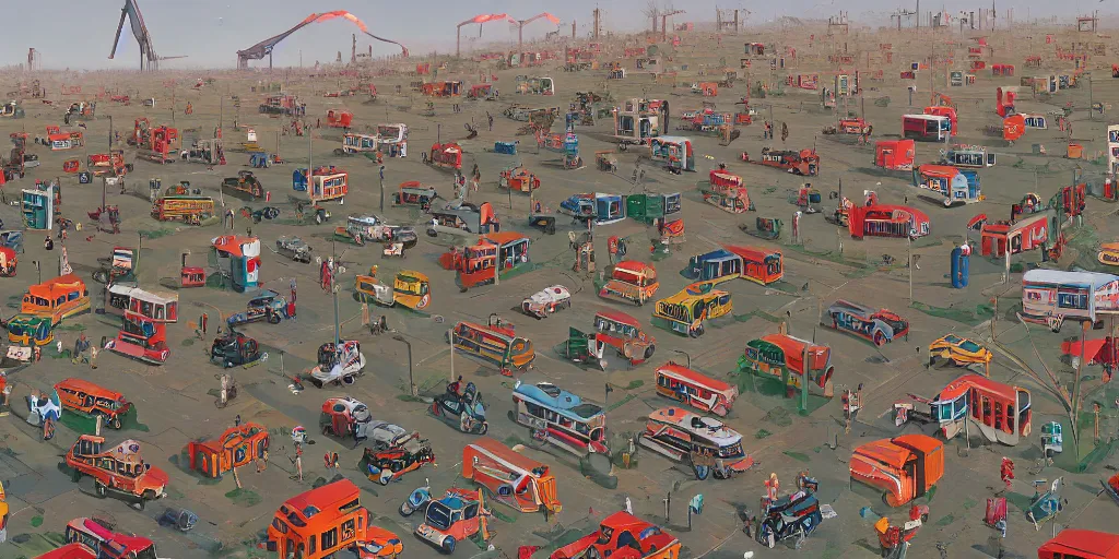 Prompt: wheres wally, simon stalenhag