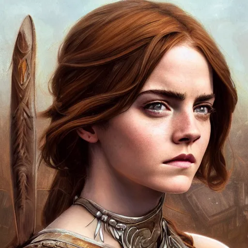 Prompt: a portrait of emma watson and emma stone as a barbarian, detailed, centered, digital painting, artstation, concept art, donato giancola, joseph christian leyendecker, wlop, boris vallejo, breathtaking, 8 k resolution, extremely detailed, beautiful, establishing shot, artistic, hyperrealistic, beautiful face, octane render