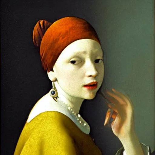 Prompt: the pearl with the girl earring by johannes vermeer