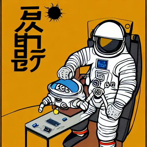 Image similar to astronaut, in Hiroaki Tsutsumi style