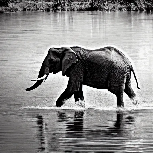 Image similar to An elephant walking in a river, XF IQ4, 150MP, 50mm, f/1.4, ISO 200, 1/160s, natural light, Adobe Photoshop, Adobe Lightroom, DxO Photolab, Corel PaintShop Pro, rule of thirds, symmetrical balance, depth layering, polarizing filter, Sense of Depth, AI enhanced