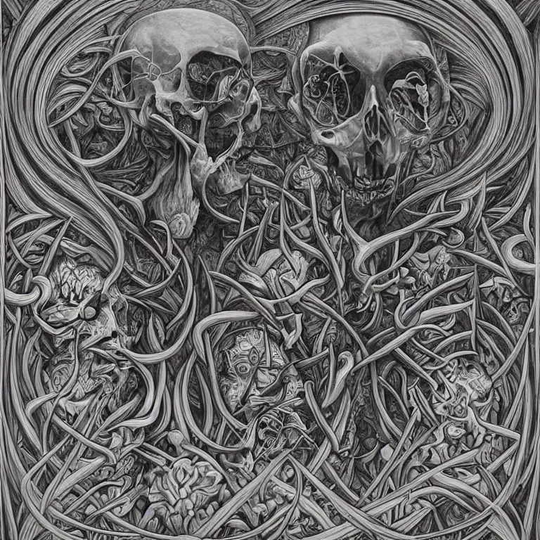 Image similar to meditation on death by Alex Grey and M. C. Escher collaboration