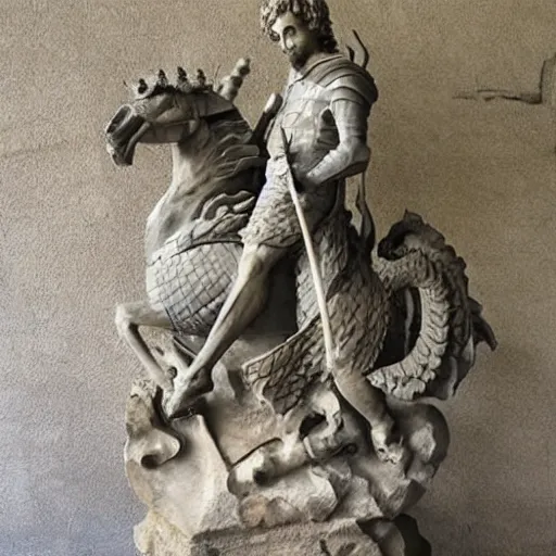 Image similar to beautiful stone sculpture of st George and the dragon