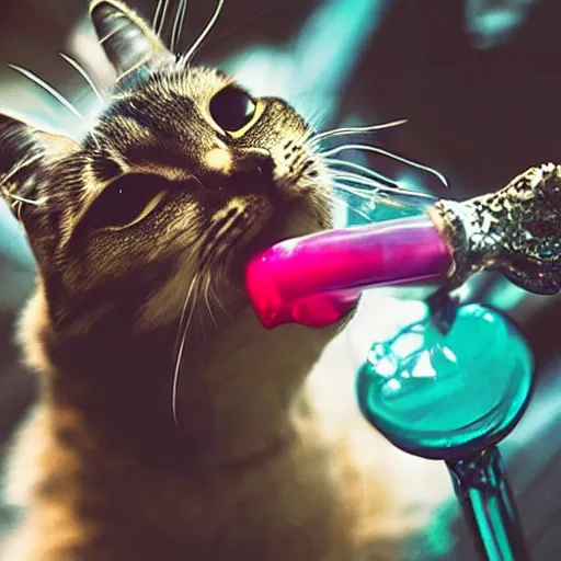 Image similar to a girl who looks like a cat smokes a hookah