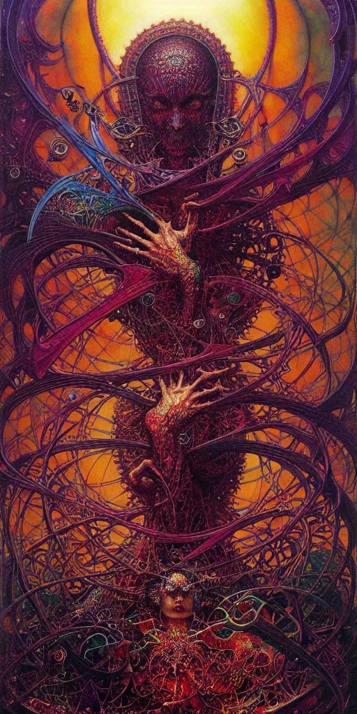 Prompt: realistic Muslim detailed image of Technological Nightmare Abomination Monster God by Lisa Frank, Ayami Kojima, Amano, Karol Bak, Greg Hildebrandt, and Mark Brooks, Neo-Gothic, gothic, rich deep colors. Beksinski painting, part by Adrian Ghenie and Gerhard Richter. art by Takato Yamamoto. masterpiece, religious art