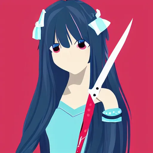 Image similar to portrait of a cute girl holding scissors, anime, digital art,