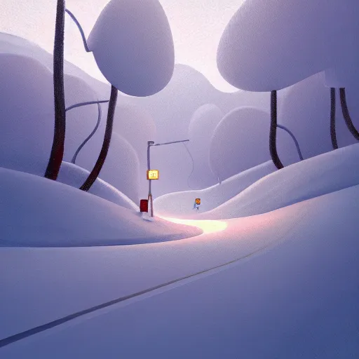 Image similar to Goro Fujita ilustration a road that descends from the top of the mountain giving curves with snow, painting by Goro Fujita, sharp focus, highly detailed, ArtStation