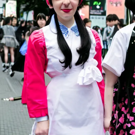 Image similar to martin shkreli in maid uniform at harajuku tokyo street fashion event, a professional high quality photo from vogue magazine