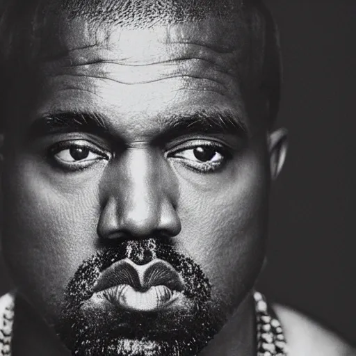 Image similar to the face of kanye west wearing a royal robe and crown at 4 2 years old, portrait by julia cameron, chiaroscuro lighting, shallow depth of field, 8 0 mm, f 1. 8