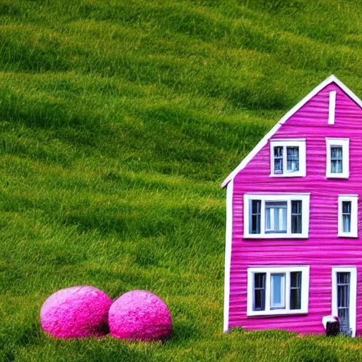 Prompt: a pink house on a hill, award winning, hd, 4k, 85mm