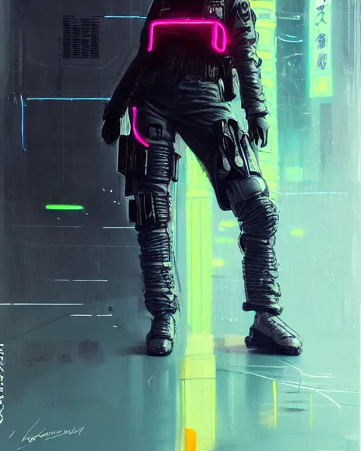 Prompt: detailed full body portrait neon female swat officer, cyberpunk futuristic, neon, reflective puffy coat, decorated with traditional japanese by ismail inceoglu dragan bibin hans thoma greg rutkowski alexandros pyromallis nekro rene margitte, illustrated, perfect face, fine details, realistic shaded, fine - face, pretty face