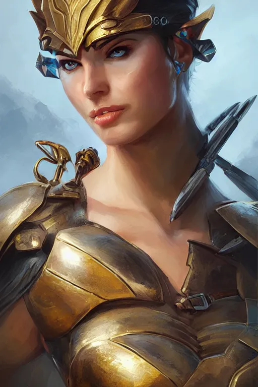 Image similar to amazon valkyrie athena, d & d, fantasy, portrait, highly detailed, headshot, digital painting, trending on artstation, concept art, sharp focus, illustration, art by artgerm and greg rutkowski and magali villeneuve