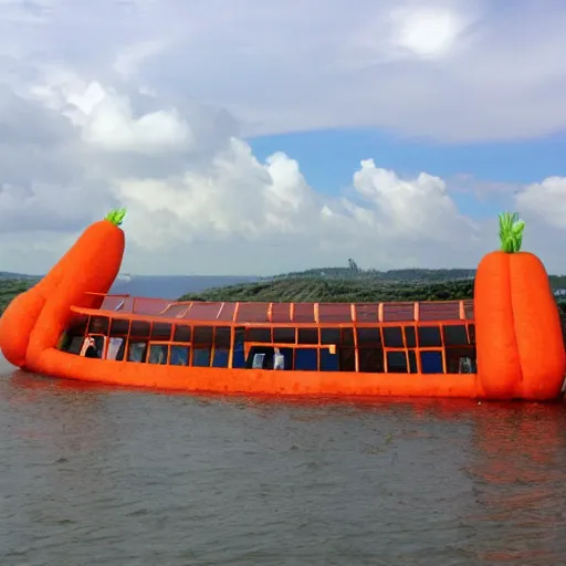 Image similar to giant carrot shaped ship with windows crossing the Panama channel