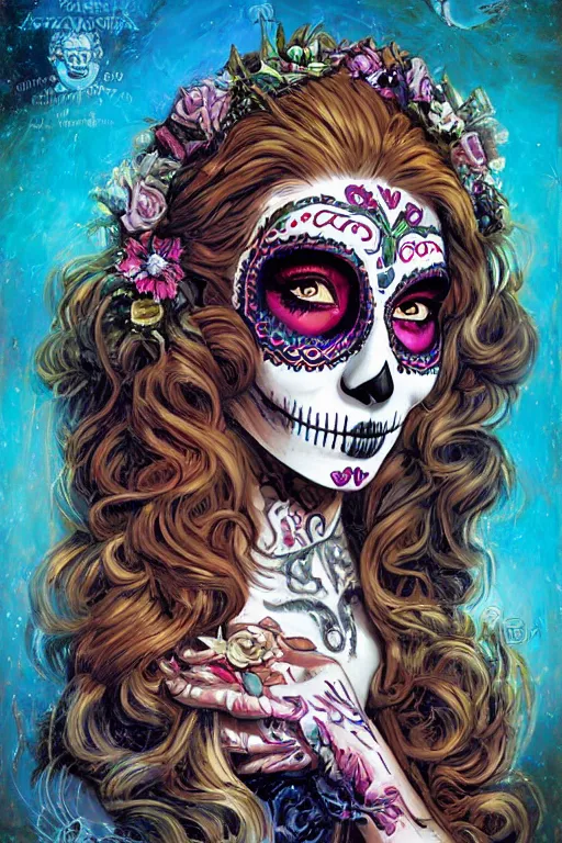 Image similar to Illustration of a sugar skull day of the dead girl, art by ralph horsley