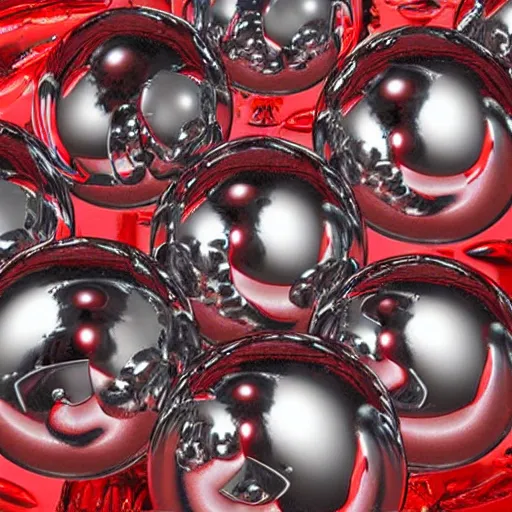 Image similar to chrome spheres on a red cube by ayami kojima