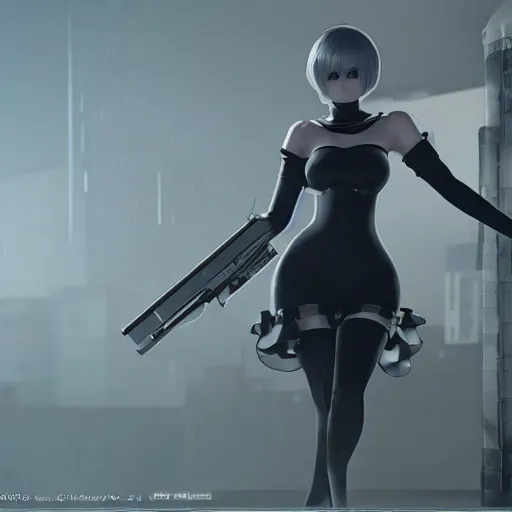 Image similar to 2B nier automata in csgo, detailed, artstation, concept art, Unreal Engine 5, gameplay screenshot, 8K