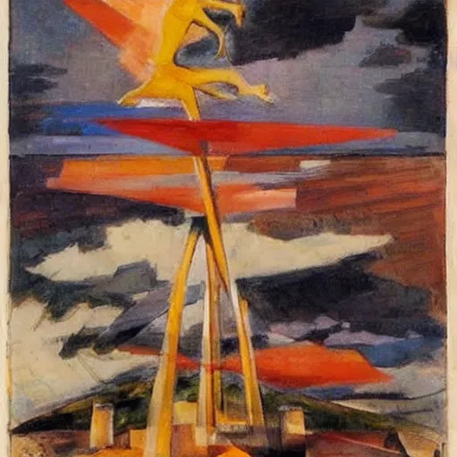 Prompt: by david bomberg, by milo manara depressing. a beautiful kinetic sculpture of a castle in the clouds.