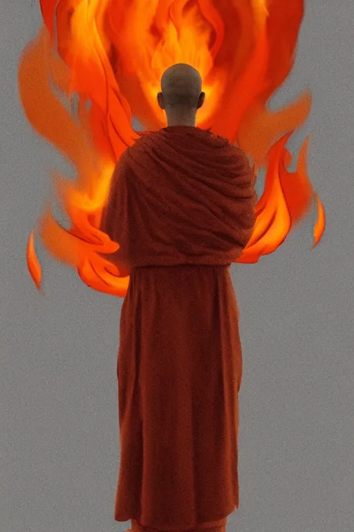 Prompt: A profile of a single monk meditating in flames by Afshar Petros, Trending on artstation.