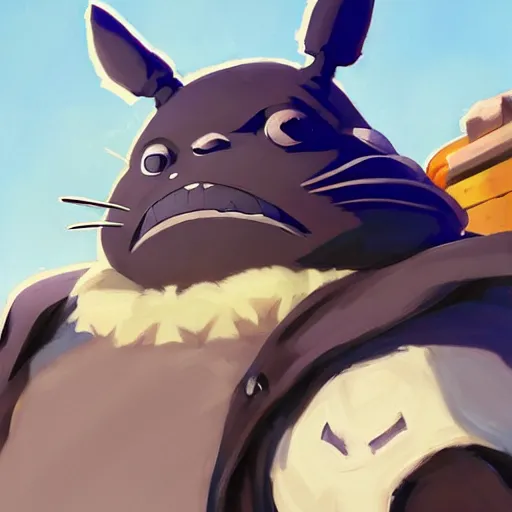 Prompt: greg manchess portrait painting of totoro as overwatch character, medium shot, asymmetrical, profile picture, organic painting, sunny day, matte painting, bold shapes, hard edges, street art, trending on artstation, by huang guangjian and gil elvgren and sachin teng