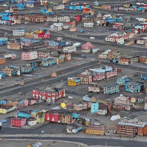 Image similar to flying houses - shaped city street norilsk on moon, city, telephoto, street