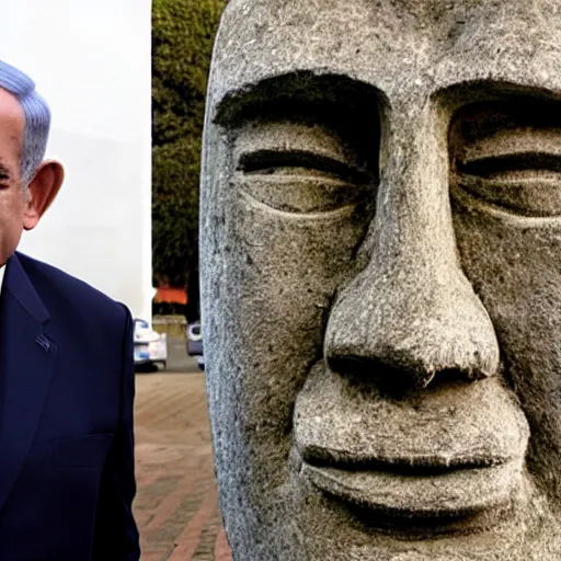 Image similar to benjamin netanyahu as a moai statue