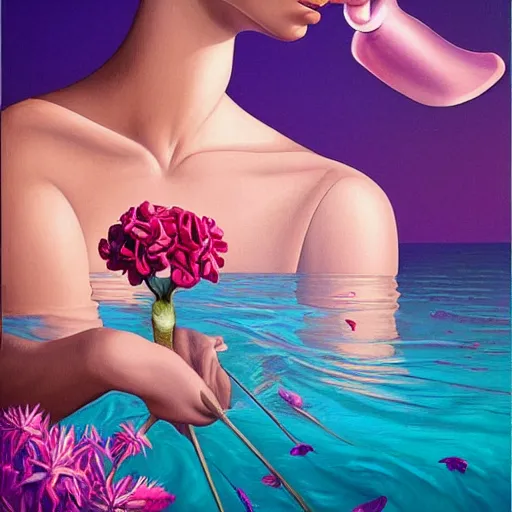 Prompt: RHADS, award winning masterpiece with incredible details, RHADS, a surreal vaporwave vaporwave vaporwave vaporwave vaporwave painting by RHADS of an old pink mannequin head with flowers growing out, sinking underwater, highly detailed RHADS